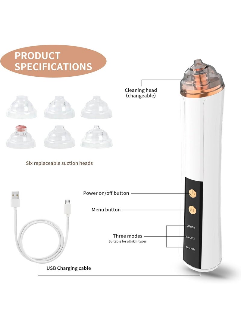 general Blackhead Remover Pore Vacuum,Facial Pore Cleaner-6 Suction Power,3 Adjustable Suction Levels,USB Rechargeable Blackhead Vacuum Kit Electric Acne Extractor Tool for Women & Men (White) - Image 4